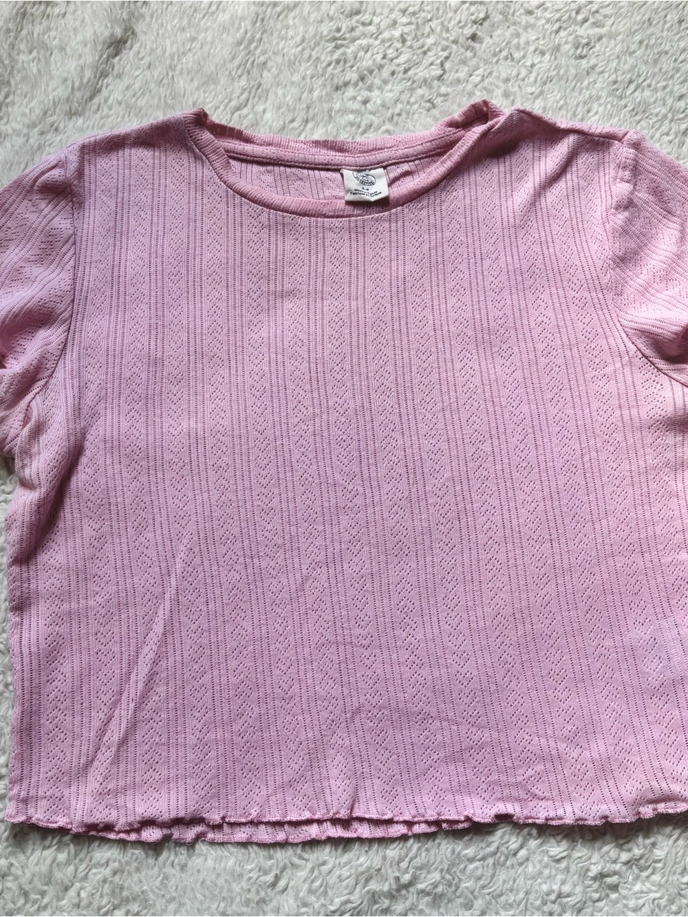 Women's Urban Outfitters Light Pink Heart Pointelle Cropped Baby Tee
